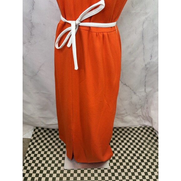 Vintage 1960's Orange MOD Sleeveless Maxi Dress M Accent Belt Groove MCM Retro - Picture 15 of 16